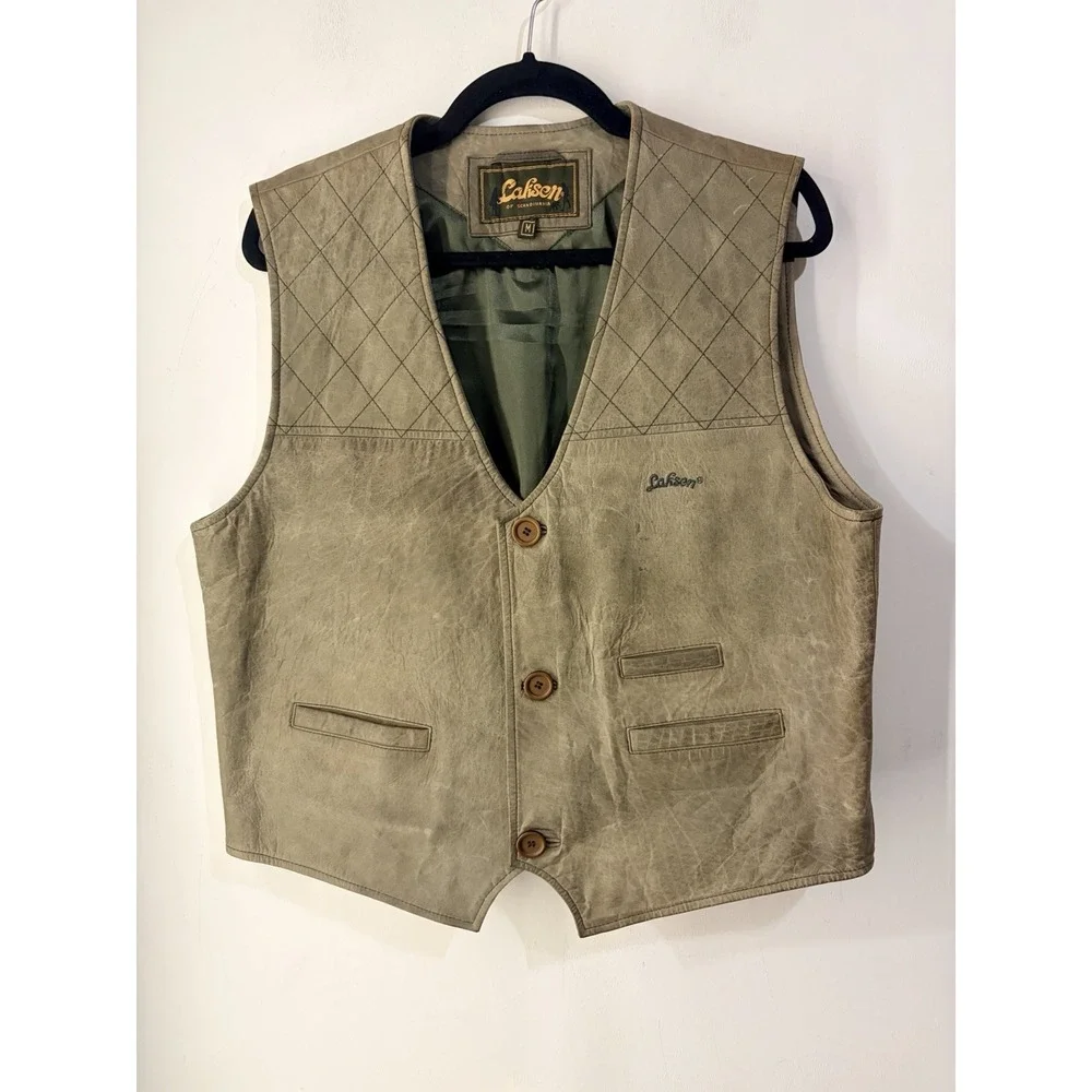 Vintage Laksen of Scandinavia Leather Hunting Shooting Vest Men's M Brown
